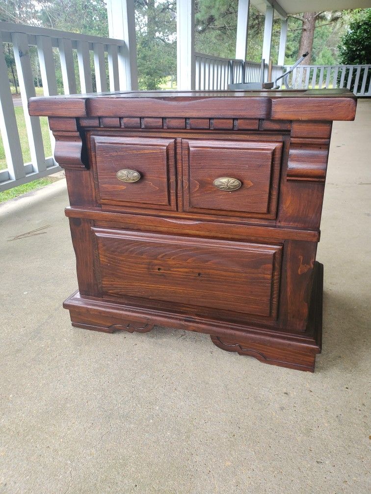 Vintage Solid Wood End Table With Original Brass Drawer Pull