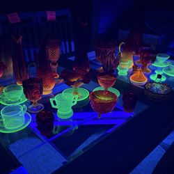 38 Piece Amberina Vaseline Cadmium Glass 