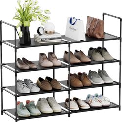  HOME 4 Tiers Shoe Rack Organizer 16-20 Pairs Stackable Shoe Storage Shelf Durable for Closet Entryway, Black