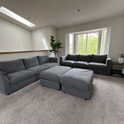 Modern Gray Sectional Couch w/ Ottomans