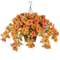 Brand new Artificial Fake Fall Flowers with Hanging Basket for Outdoor Fall Decoration, Silk Faux Flowers UV Resistant Fake Plants for Home Porch Pati