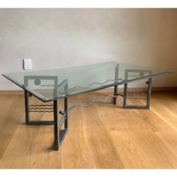1970s Mid Century Memphis Style Studio Artist-Made Post Modern Celestial Scene Welded Metal and Glass Coffee Table