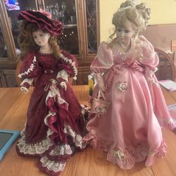 Vintage Porcelain Dolls With Stands 