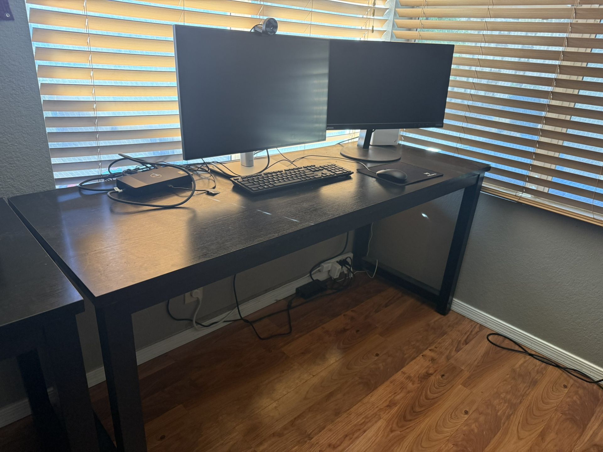Two (2), Six (6) Foot, Black Desks & One (1) Office Chair