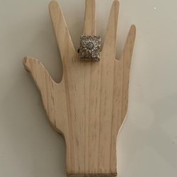 New | Pakistani Luxury Rectangle Flower Silver AD Adjustable Ring