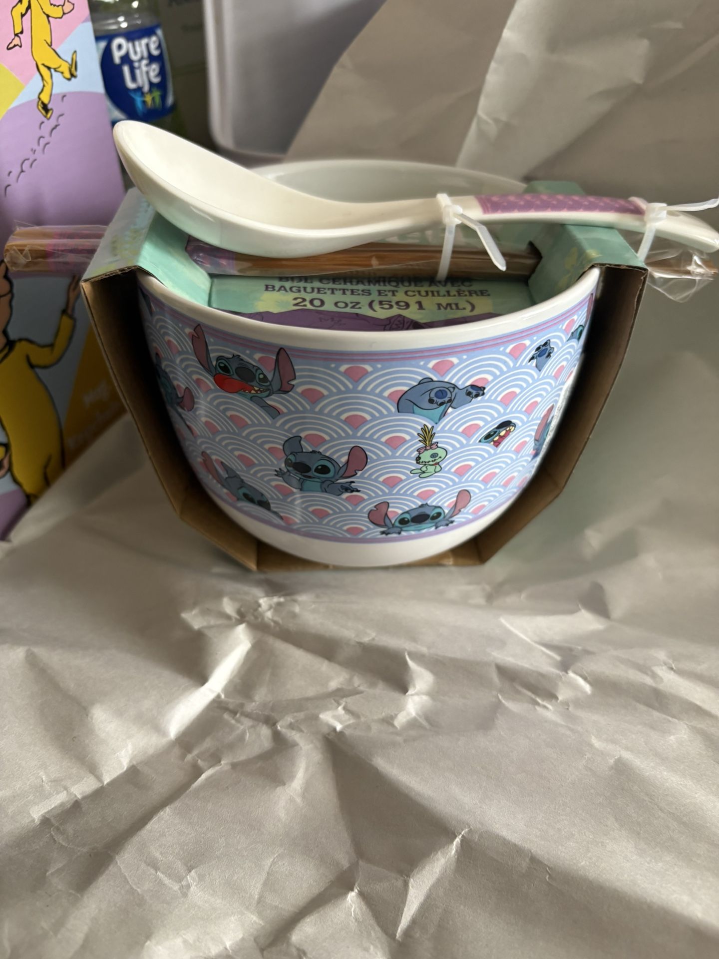 Disney Lilo & Stitch Ramen Ceramic Bowl with Chopsticks & Spoon Set 20 OZ - NEW