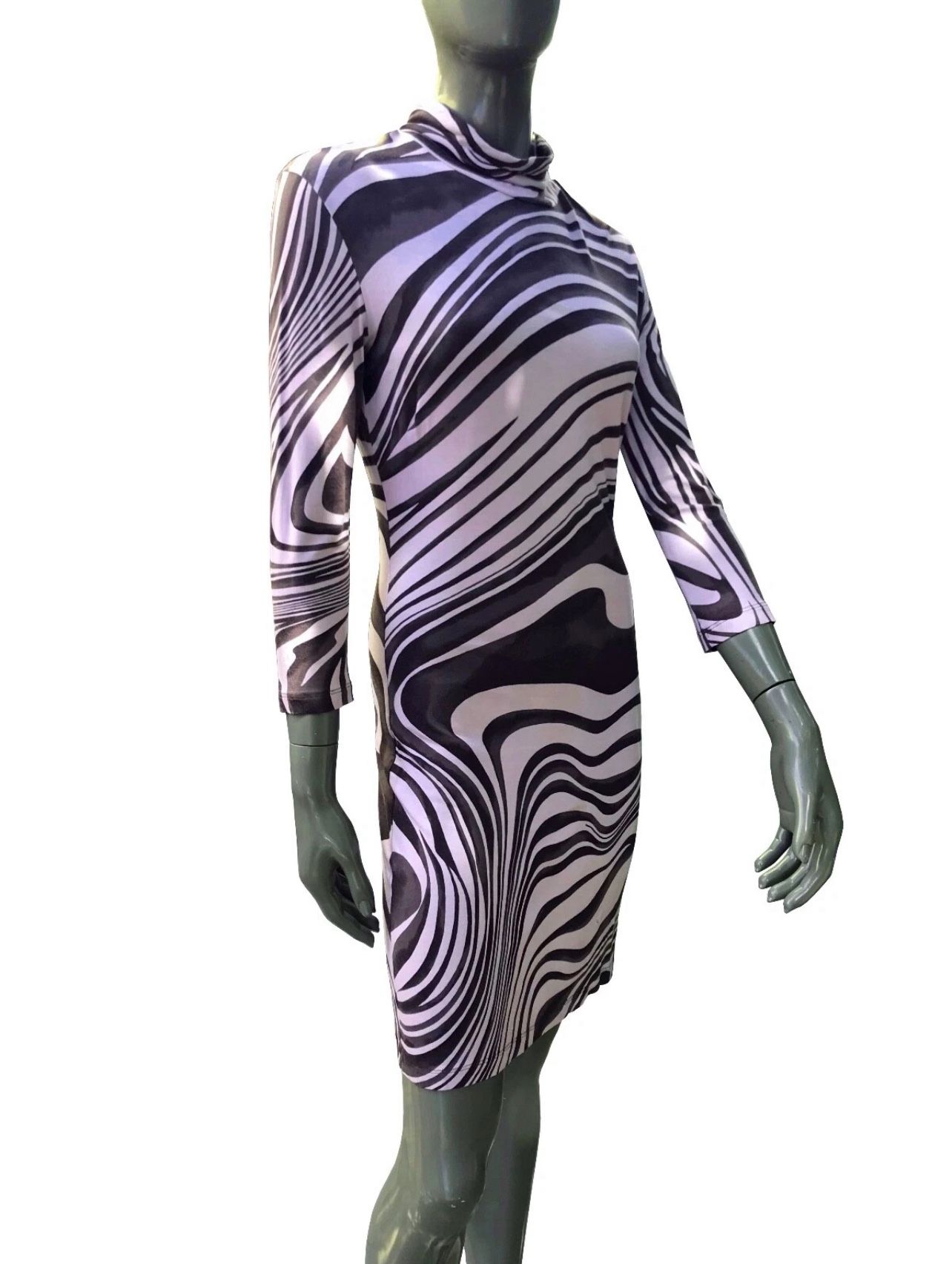 VTG! Versace Jeans Couture Women's 26/40 Viscose Purple & Brown-Grey Dress Long Sleeve Folds Collar