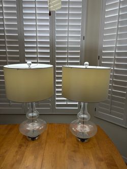 Pair of Seeded Glass Double Gourd Table Lamps