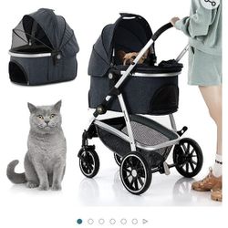 Kenyone Pet Stroller, 3 In 1 Multifunction Pet Travel System 4 Wheels Foldable Aluminum Alloy Frame Carriage For Small Medium Dogs & Cats 