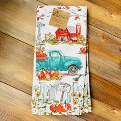 NEW Kay Dee Fall Market Pumpkin Patch Truck Kitchen Towel Set of 2