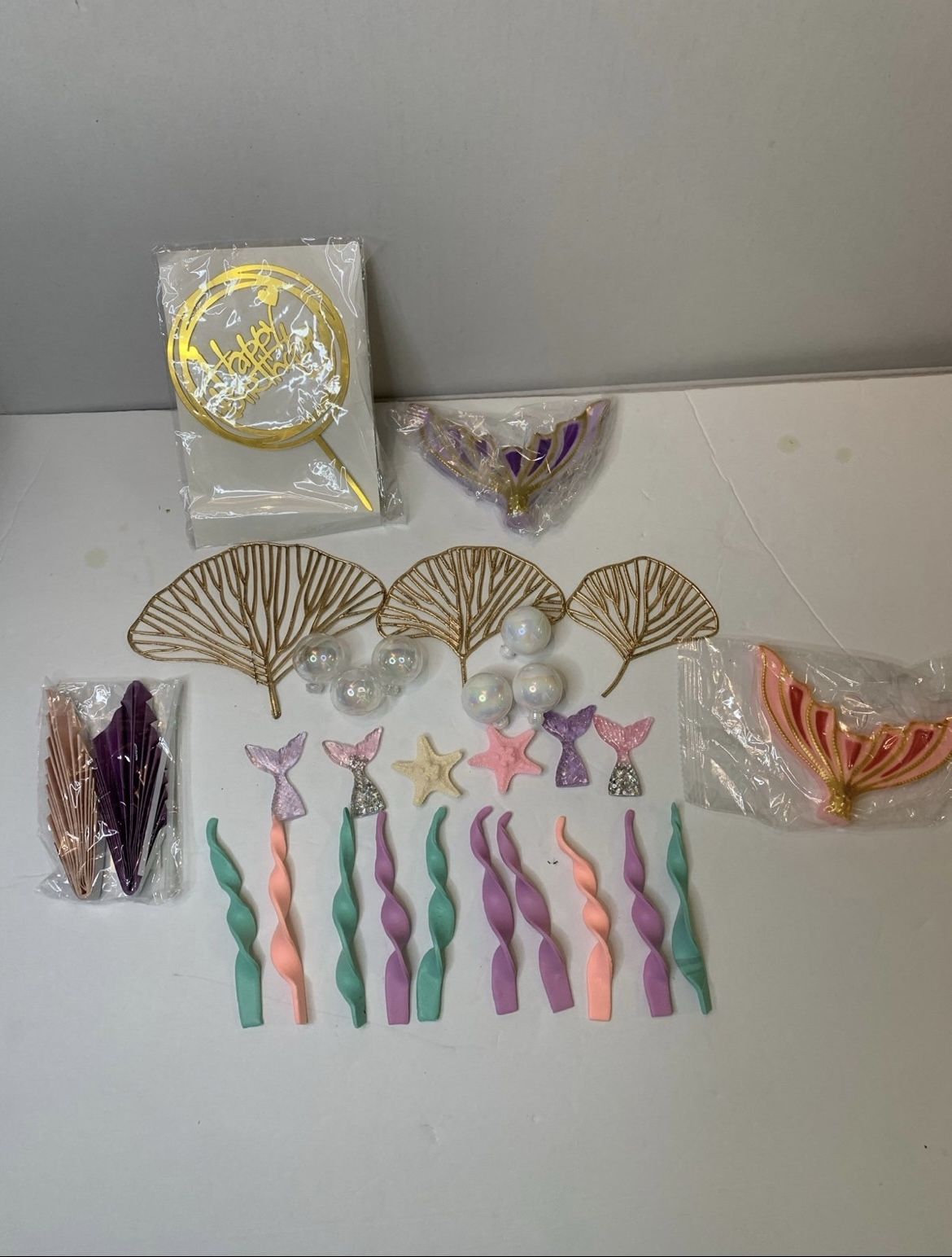 Glitter Mermaid Cake Topper Happy Birthday Cake 30 pieces. (AB)