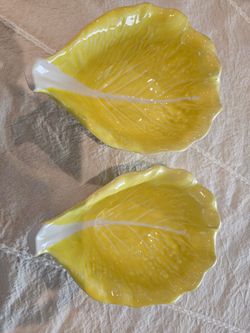 Vintage SECLA yellow majolica cabbage leaf bowls