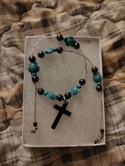 Turquoise Turtle Bead Bracelet with Cross Pendant