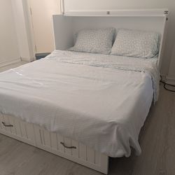 White queen Murphy bed