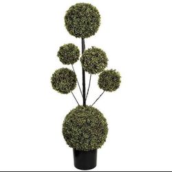 Artificial Six Sphere Boxwood Topiary Tree In Black Pot 4’