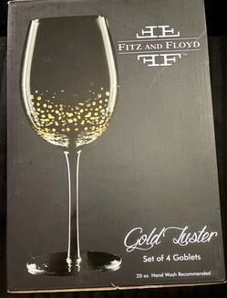 Used Set of 4 - 20oz Fitz and Floyd Golf Luster Stemmed Wine Glasses no longer in production