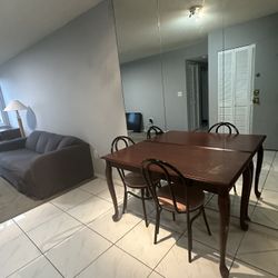 Wood Rectangular Table 2 Metal Chairs 