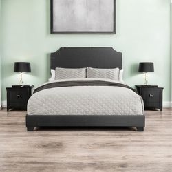 New King Size Grey Upholstered Bed