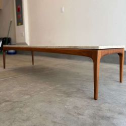 MCM Lane Italian Travertine And Walnut Coffee Table And Side Table