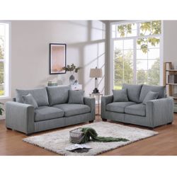 Grey Sofá Loveseat Set Brand New In Box Firm Price $480 Pillows Included Corduroy 