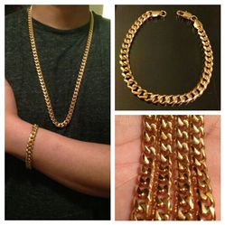 Elegant Gold Plated Cuban Link Chain & Bracelet Set