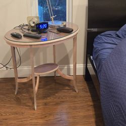 Oval Antique Wood And Glass End Table Custom