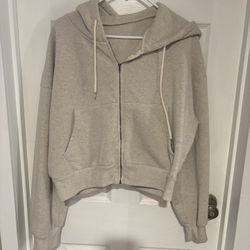 Casual Beige Cropped Zip-Up Hoodie