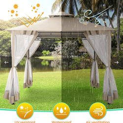 Gazebo 10x10 Double Roofs With Mosquito Net Gazebo With Waterproof Mosquito Net
