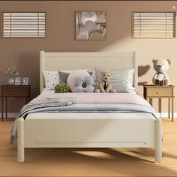 Latitude Run Queen Solid Pine Wood Platform Bed Frame (Beige)