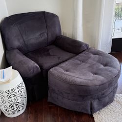 Navy Blue Suede Sofa Chair And Ottoman