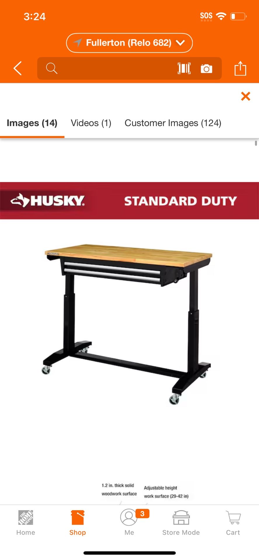 Husky Tool Storage 46 in. W x 24 in. D 2-Drawer Adjustable Height Black Worktable with Solid Wood Top