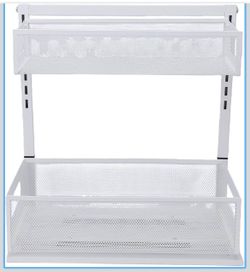 2 Tier Slide Out Cabinet Organizer White Under Sink Storage Drawer Rack Kitchen