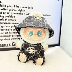 Labubu Designer Clothes outfit, 2pc Bucket Hat and Overalls. Black or Pink  $25
