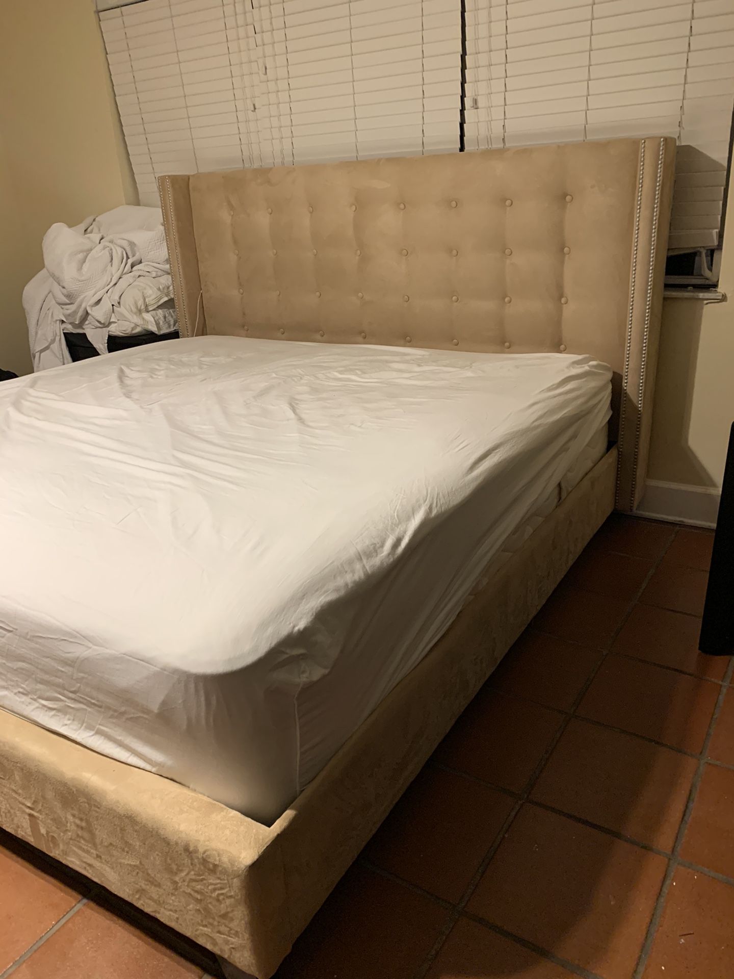 King Size Suede Upholstered Bed Frame