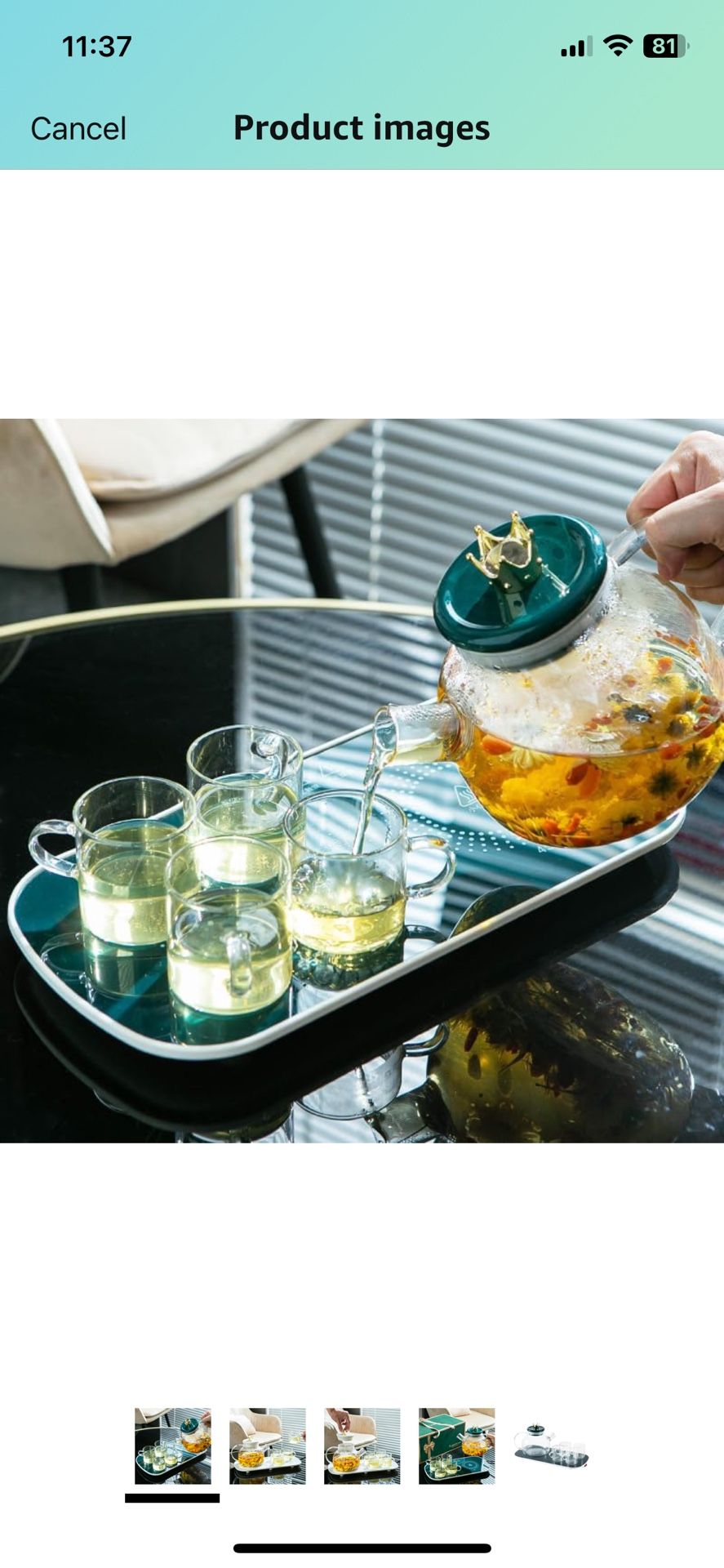 Glass Teapot Set, 55 Degree Thermostatic Kettle Heating Pad One Pot Four Cups Gift Set Glass Insulated Flower Tea Pot