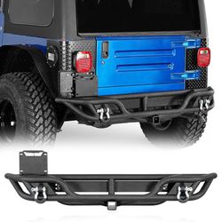 Hooke Road Tubular Rear Bumper for Jeep Wrangler TJ 1 1 2001 2002 2003 2004 2005 2006, Rock Crawler Back Bumper with D-rings, License 