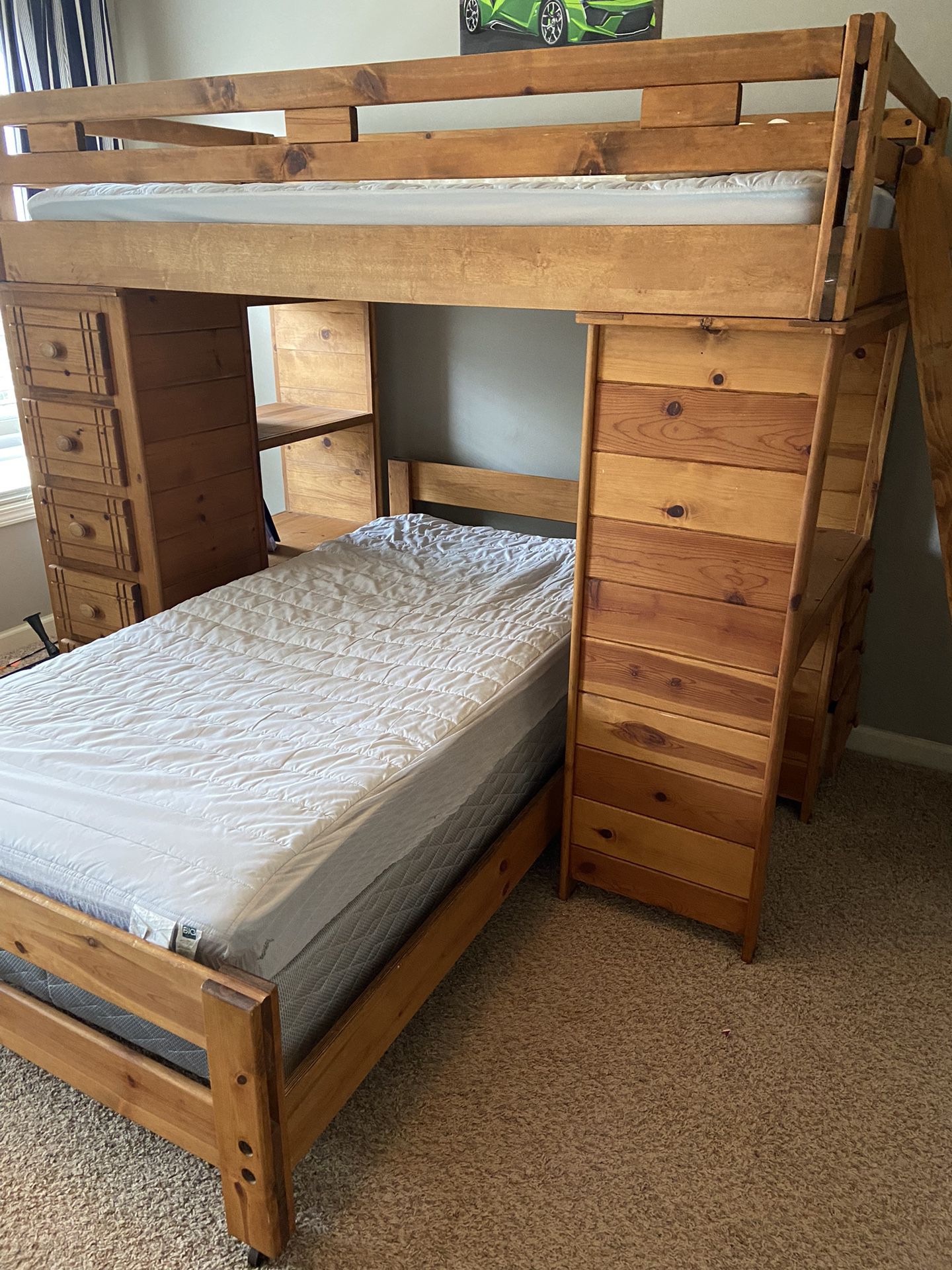Twin Bunk Bed With Storage, Drawers, & Desk, Matching Dresser