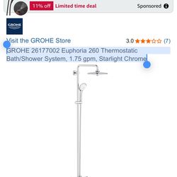 GROHE (contact info removed)2 Euphoria 260 Thermostatic Bath/Shower System, 1.75 gpm, Starlight Chrome