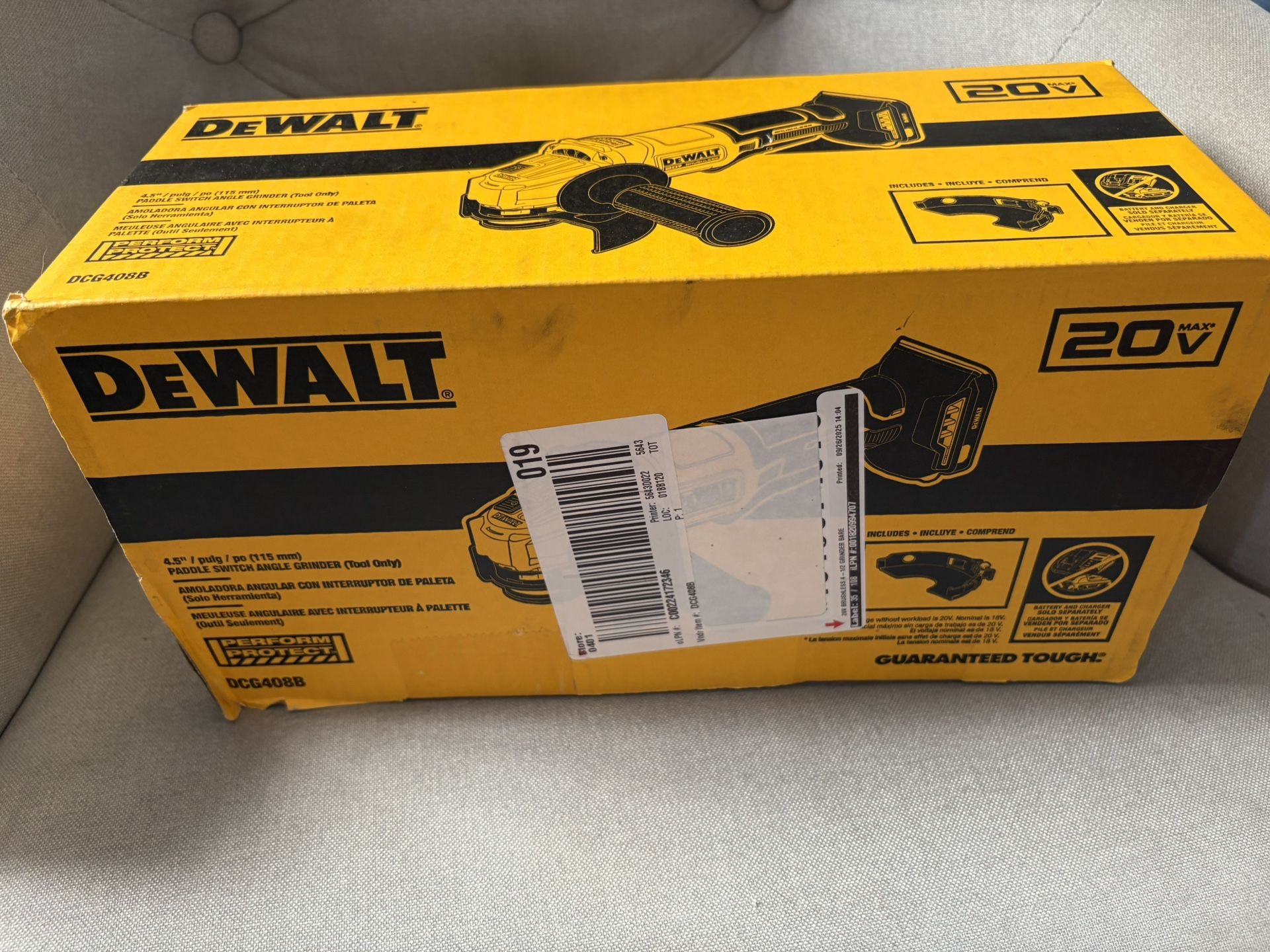 New In Box Dewalt 20v Paddle Switch Angle Grinder (Tool Only)