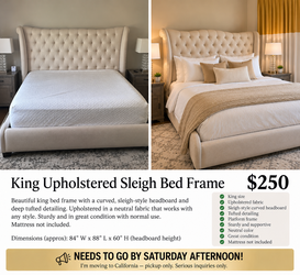 King Size Upholstered Sleigh Bed Frame | Tufted Headboard