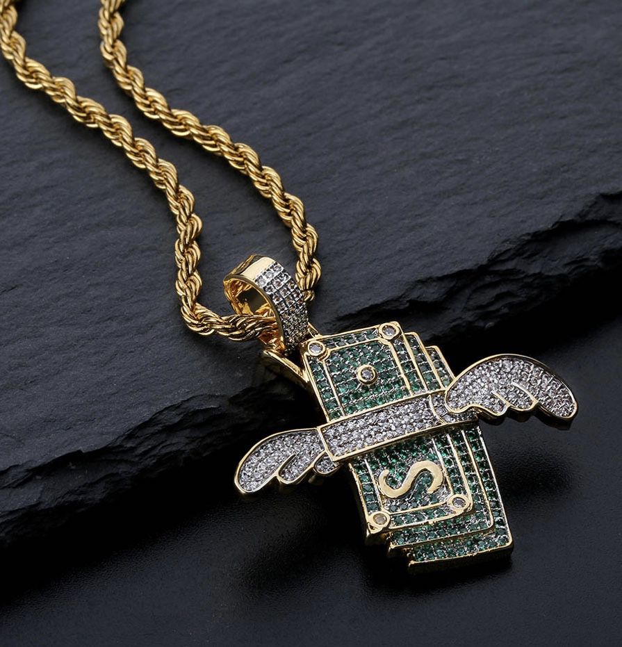 New Iced Out Flying Cash Solid Pendant