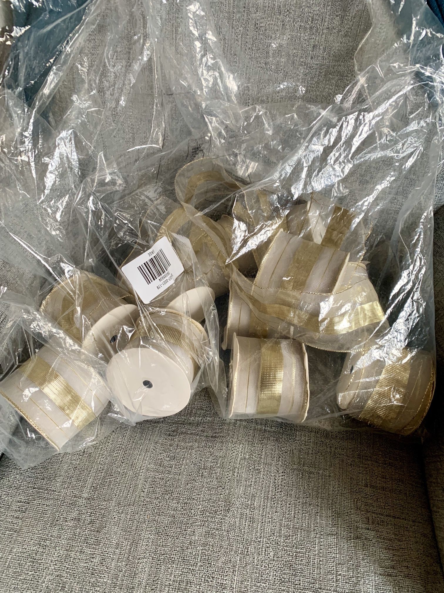 30 Yards (approx) Of White And Shiny Gold Wire Ribbon From Molbaks