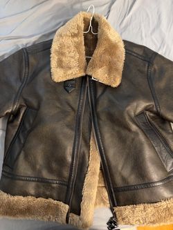 Liberclassy Brown Faux Leather Sherpa Mustang Jacket Size 95 - Mint Condition