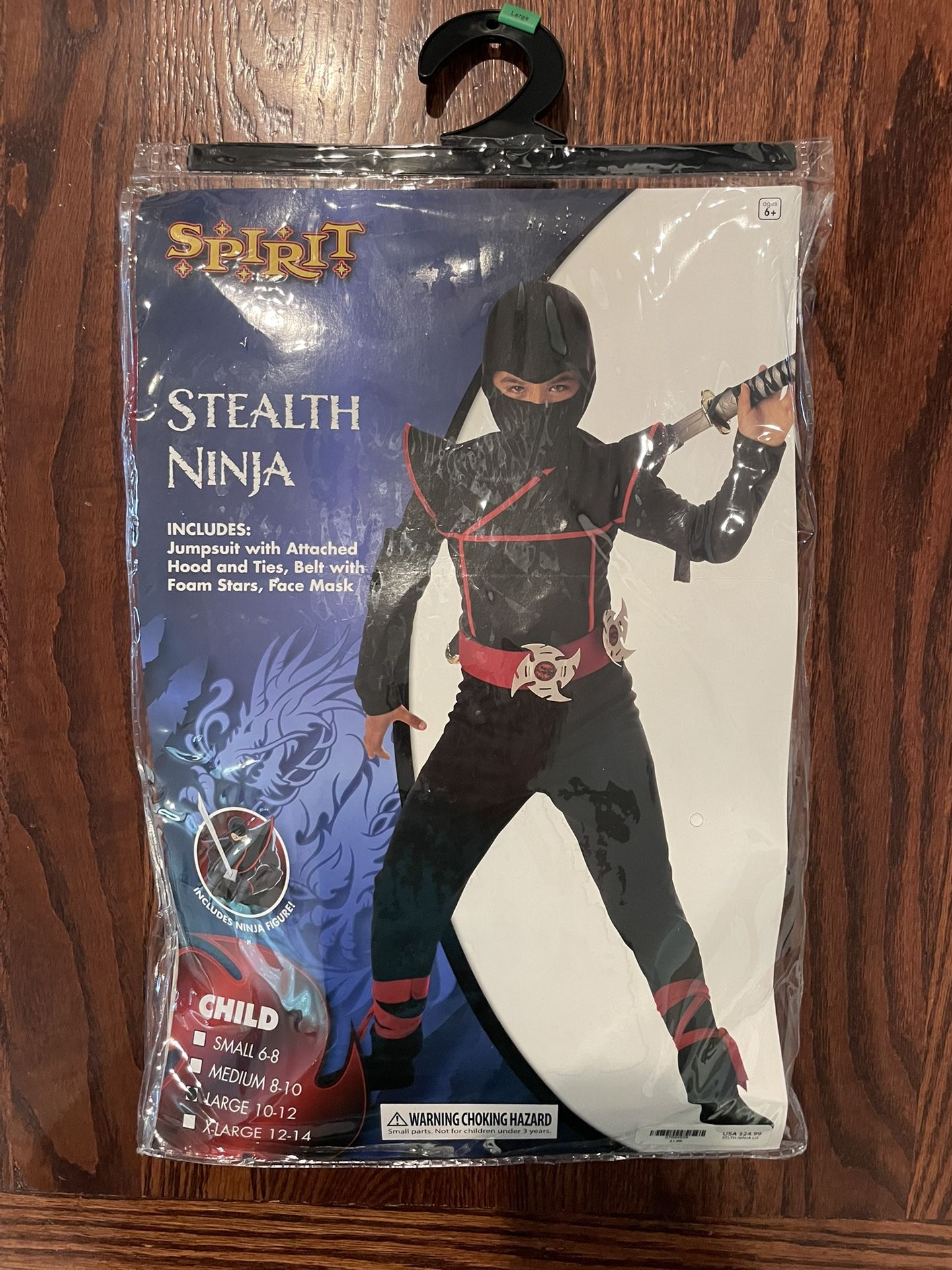 Spirit Halloween Stealth Ninja Child Costume Size Large 10/12 - New in Packaging