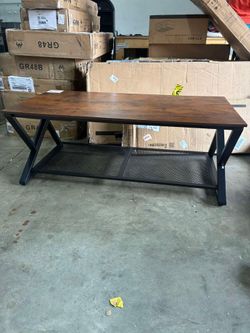 LVB Rustic Coffee Table with Storage, Industrial Wood Metal 2 Tier Center
