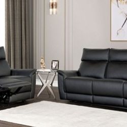 Brand New Black Leather Reclining Sofa & Loveseat
