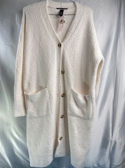 Victoria's Secret Long Cozy V-Neck Buttoned Ivory Cardigan With Pockets Size XS