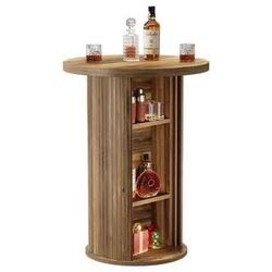 ❤️‍🔥 #C Wooden Round Bar Table with 3-Tier Hidden Storage Shelves Slide Door