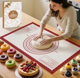 Silicone Baking Pastry Mat, Non Stick Dough Rolling Sheet with Measurement, Nonslip Kitchen Counter Mat, Oven Liner Mat Fondant Dough Kneading Mat for