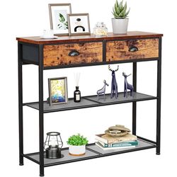 Console Sofa Table with Storage Shelf for Entry Way, Small 30'' Entryway Table with 2 Fabric Drawers, Industrial Display Shelves for Hallway, Entrance